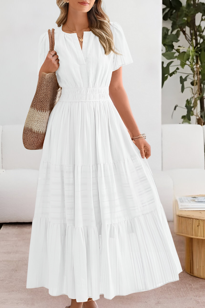 Milagros | Vestido boho con cintura fruncida y manga corta