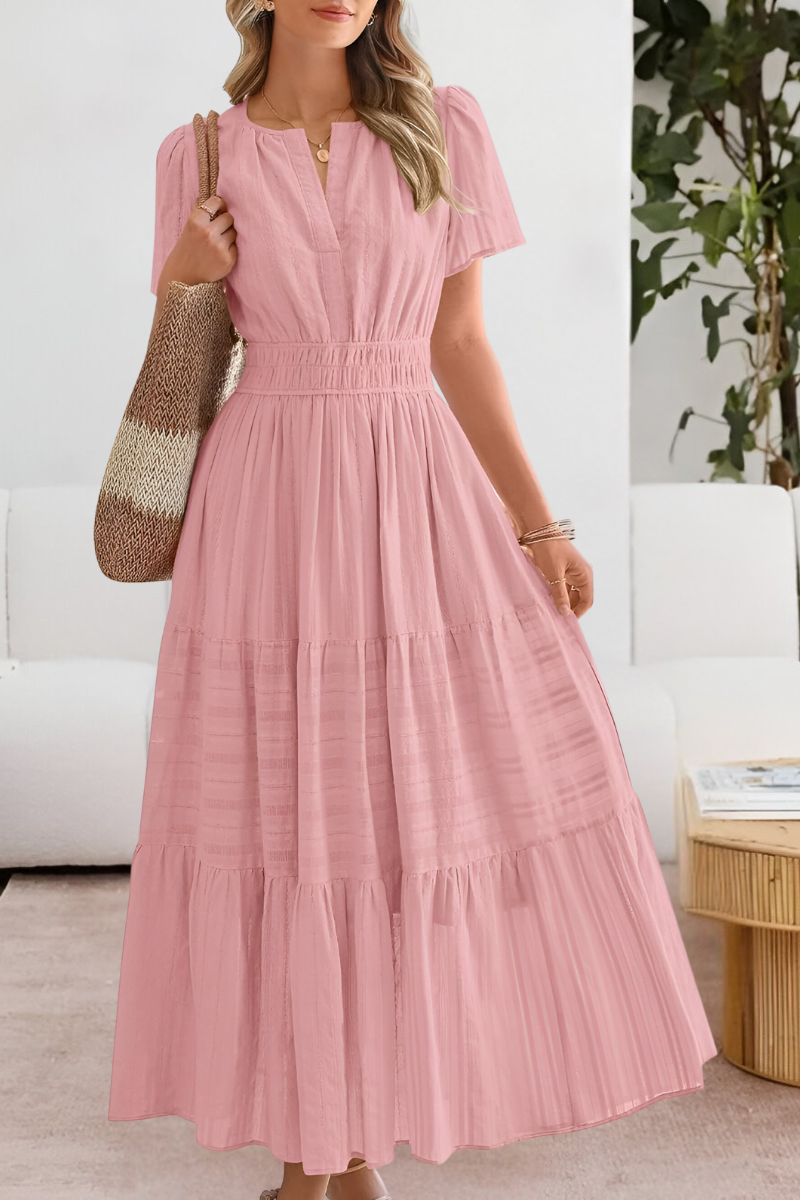Milagros | Vestido boho con cintura fruncida y manga corta