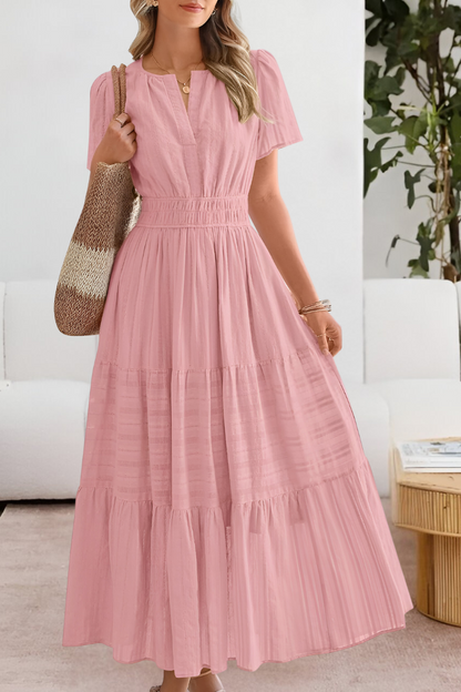Milagros | Vestido boho con cintura fruncida y manga corta