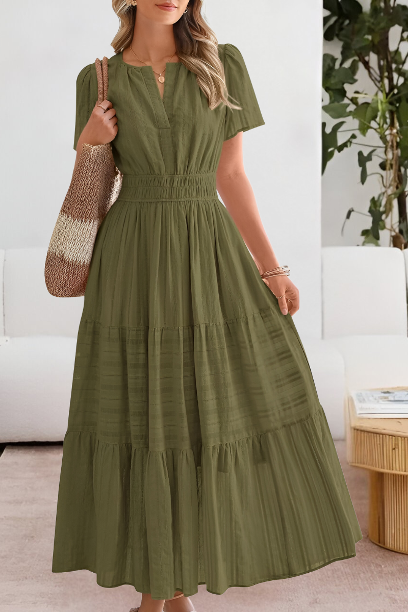 Milagros | Vestido boho con cintura fruncida y manga corta