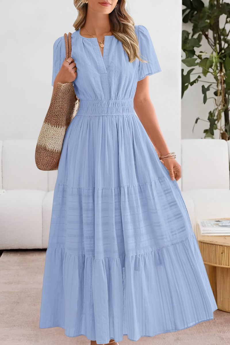 Milagros | Vestido boho con cintura fruncida y manga corta