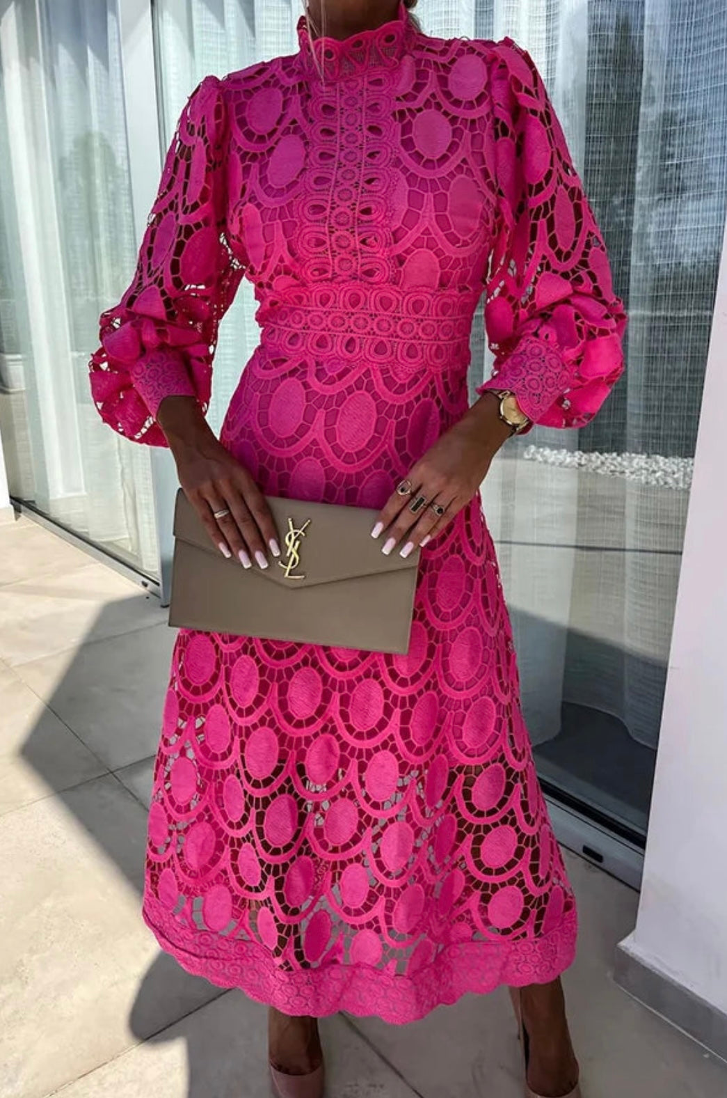 Marina | Elegant Lace Long-Sleeve Midi Dress