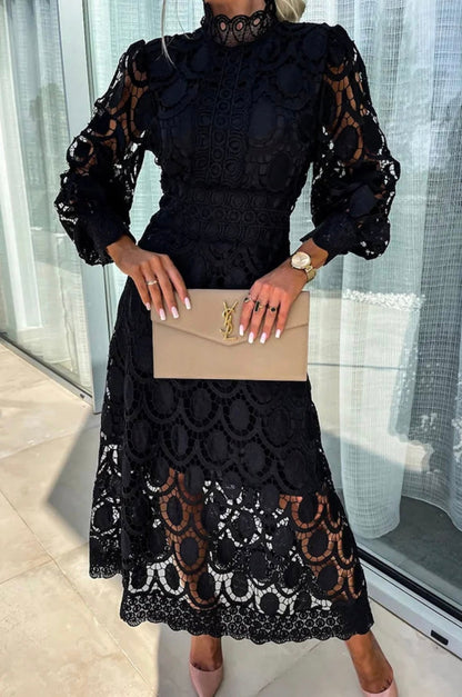 Marina | Elegant Lace Long-Sleeve Midi Dress