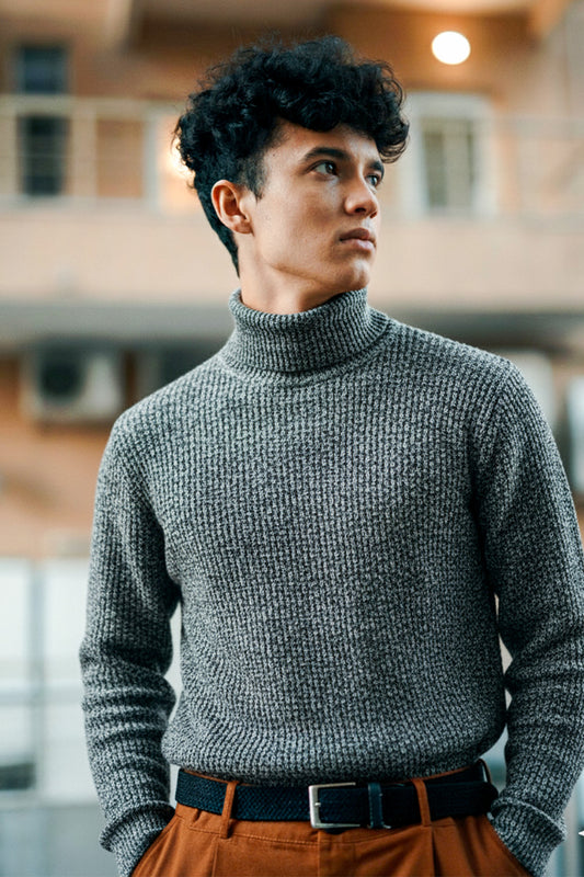 Jersey de Cuello Alto de Punto | Mateo – Gris