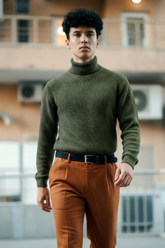 Jersey de Cuello Alto de Punto | Carlos – Verde Oliva