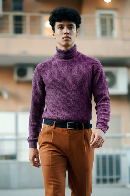 Jersey de Cuello Alto de Punto | Esteban – Berenjena