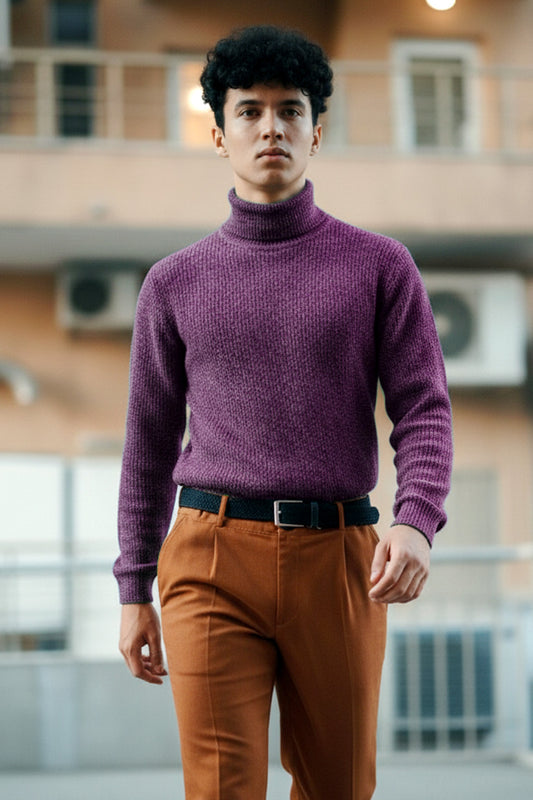 Jersey de Cuello Alto de Punto | Esteban – Berenjena