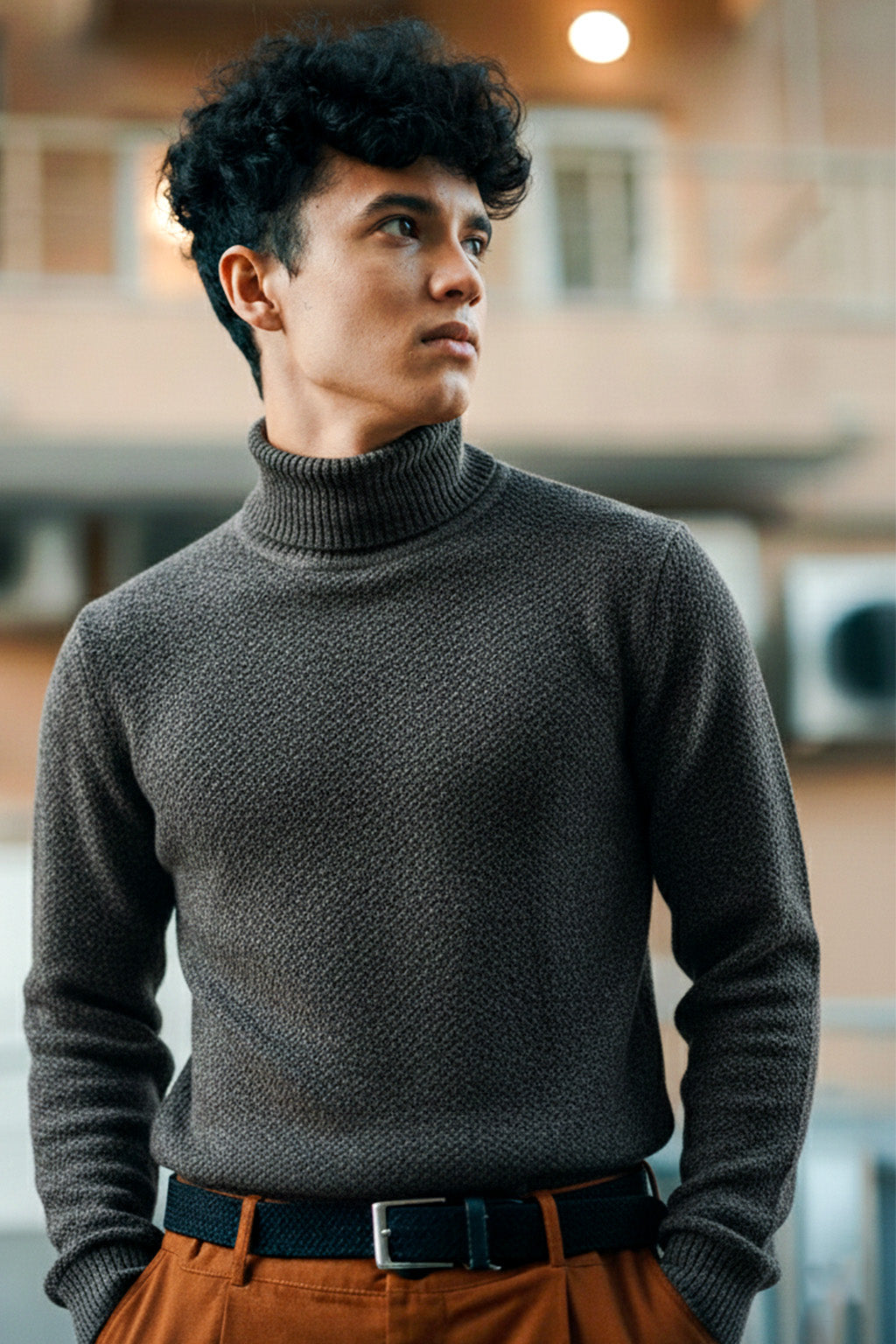 Jersey de Cuello Alto de Punto | Javier – Negro Carbón