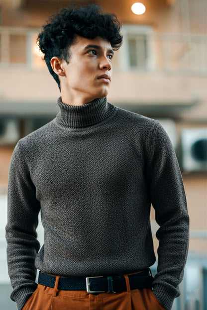 Jersey de Cuello Alto de Punto | Javier – Negro Carbón