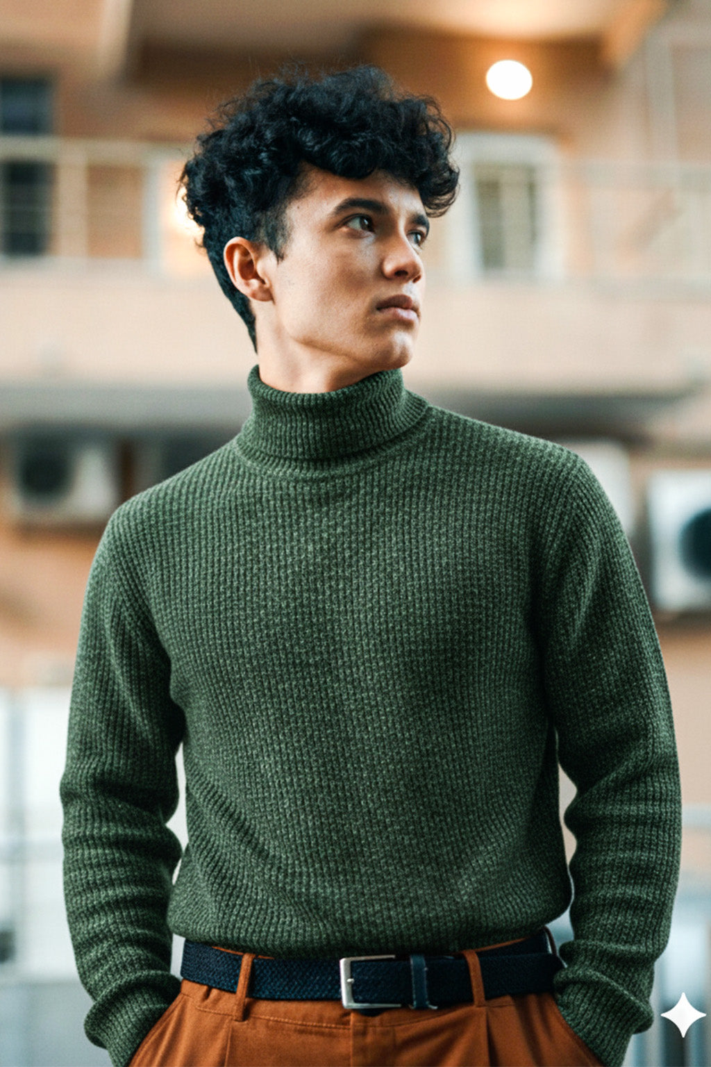 Jersey de Cuello Alto de Punto | Sergio – Verde Oscuro