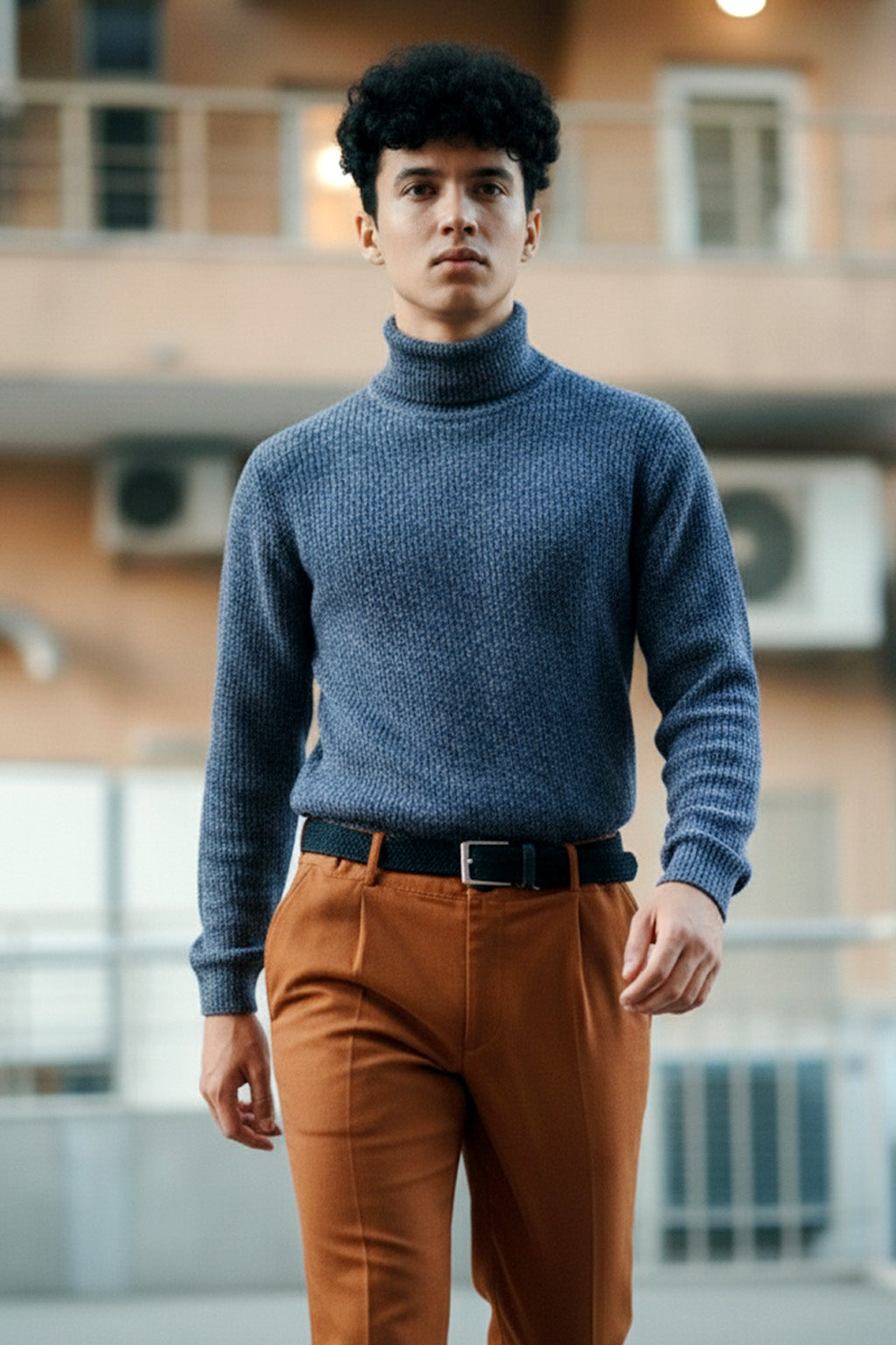 Jersey de Cuello Alto de Punto | Tomás – Azul Cerúleo