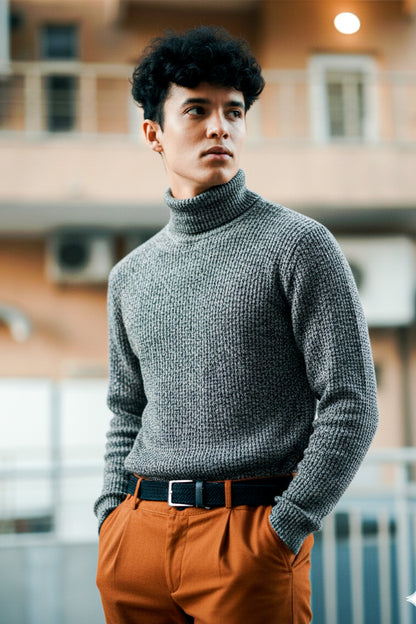 Jersey de Cuello Alto de Punto | Mateo – Gris