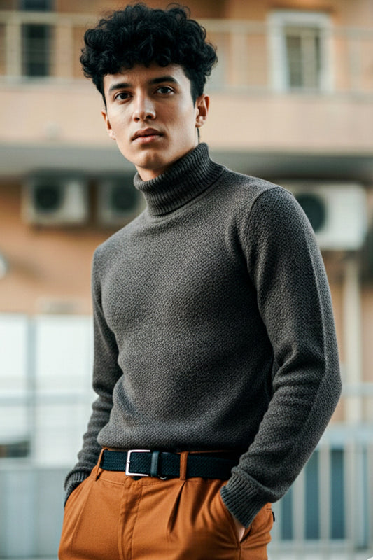 Jersey de Cuello Alto de Punto | Javier – Negro Carbón