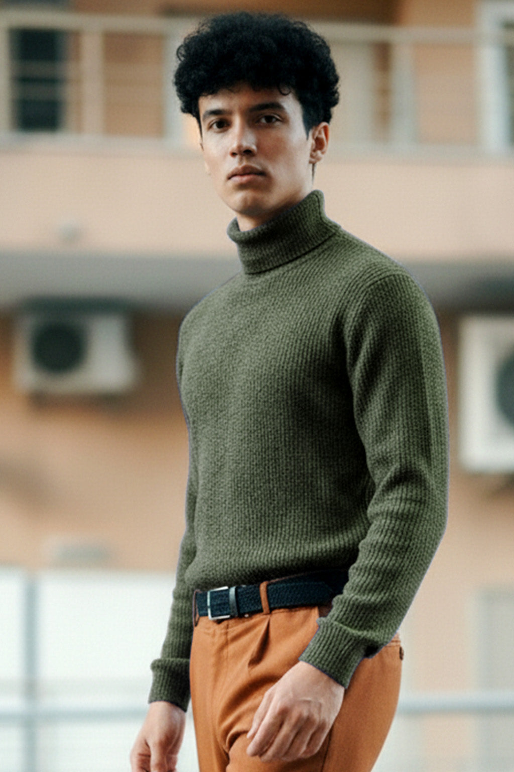 Jersey de Cuello Alto de Punto | Carlos – Verde Oliva