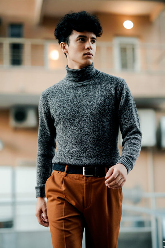 Jersey de Cuello Alto de Punto | Andrés – Gris Oscuro