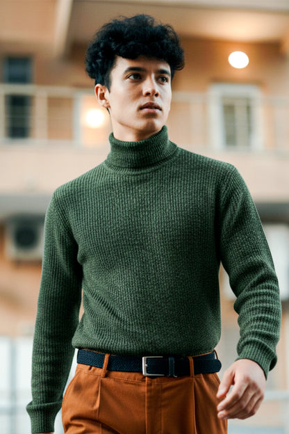 Jersey de Cuello Alto de Punto | Sergio – Verde Oscuro