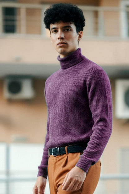 Jersey de Cuello Alto de Punto | Esteban – Berenjena