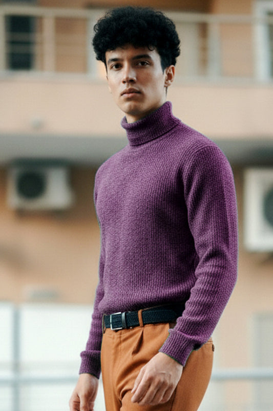 Jersey de Cuello Alto de Punto | Esteban – Berenjena