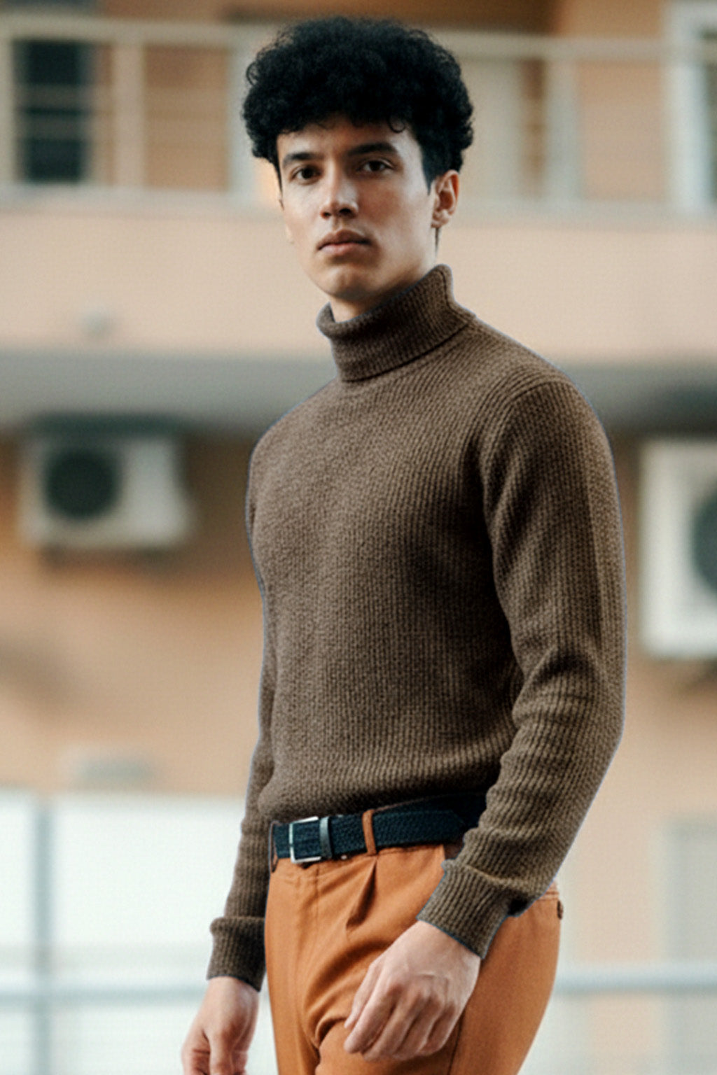 Jersey de Cuello Alto de Punto | Luis – Marrón Café
