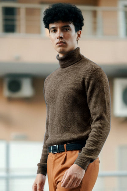 Jersey de Cuello Alto de Punto | Luis – Marrón Café