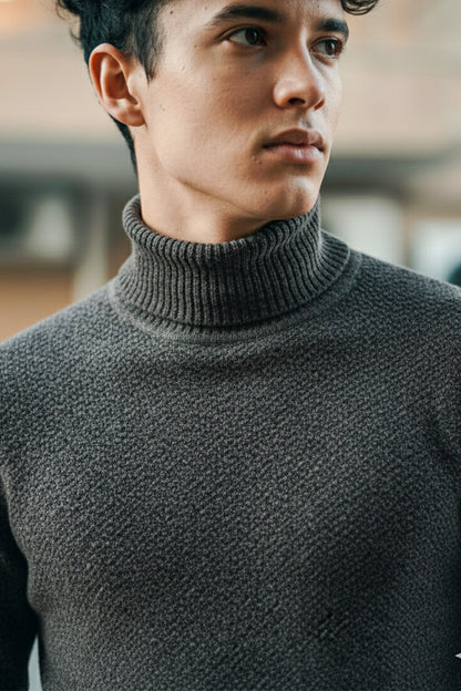 Jersey de Cuello Alto de Punto | Javier – Negro Carbón