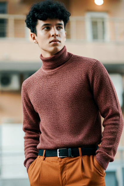 Jersey de Cuello Alto de Punto | Rafael – Siena Tostado