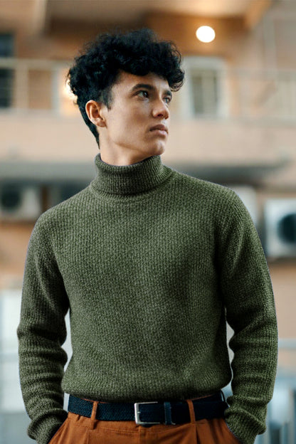 Jersey de Cuello Alto de Punto | Carlos – Verde Oliva