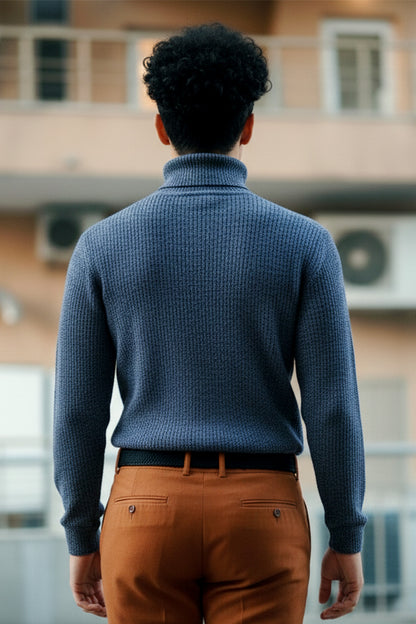 Jersey de Cuello Alto de Punto | Tomás – Azul Cerúleo