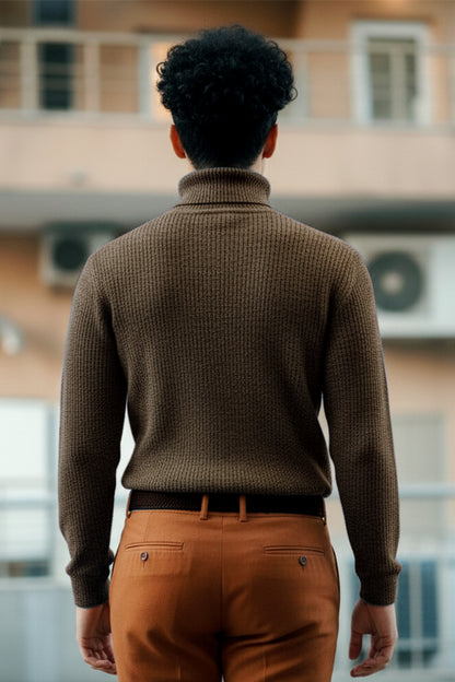 Jersey de Cuello Alto de Punto | Luis – Marrón Café