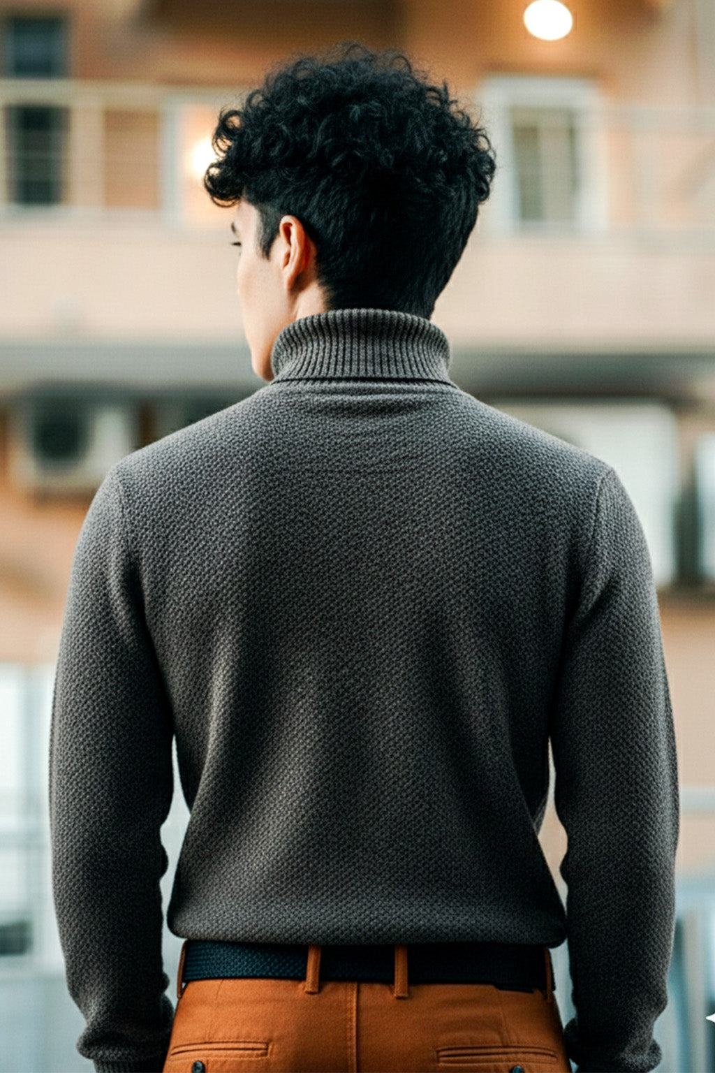 Jersey de Cuello Alto de Punto | Javier – Negro Carbón