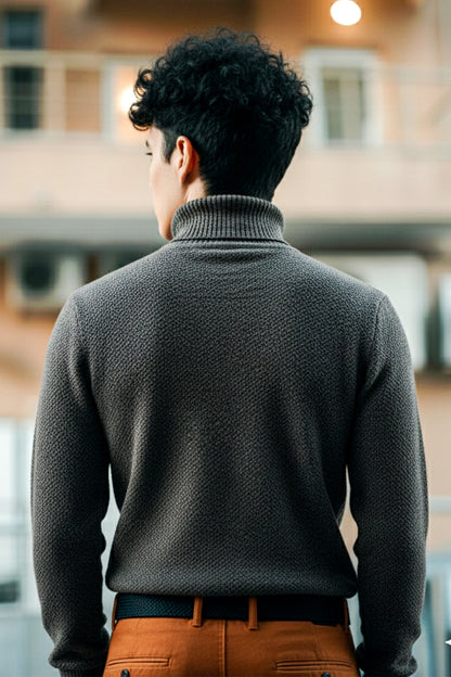 Jersey de Cuello Alto de Punto | Javier – Negro Carbón