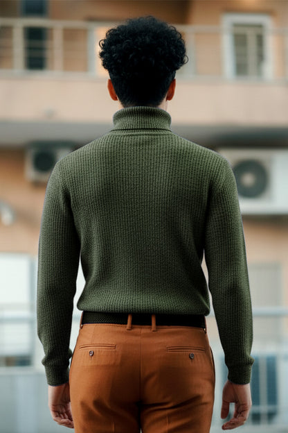 Jersey de Cuello Alto de Punto | Carlos – Verde Oliva