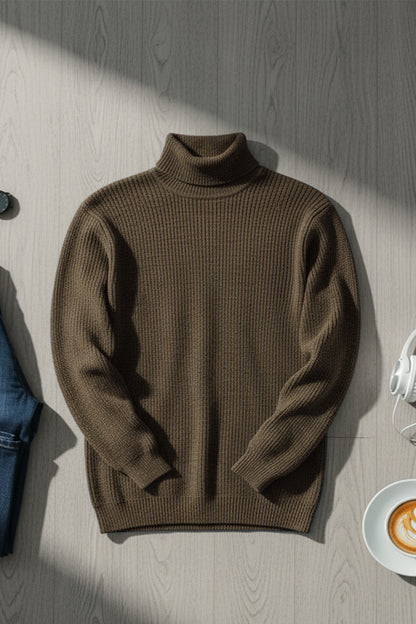 Jersey de Cuello Alto de Punto | Luis – Marrón Café