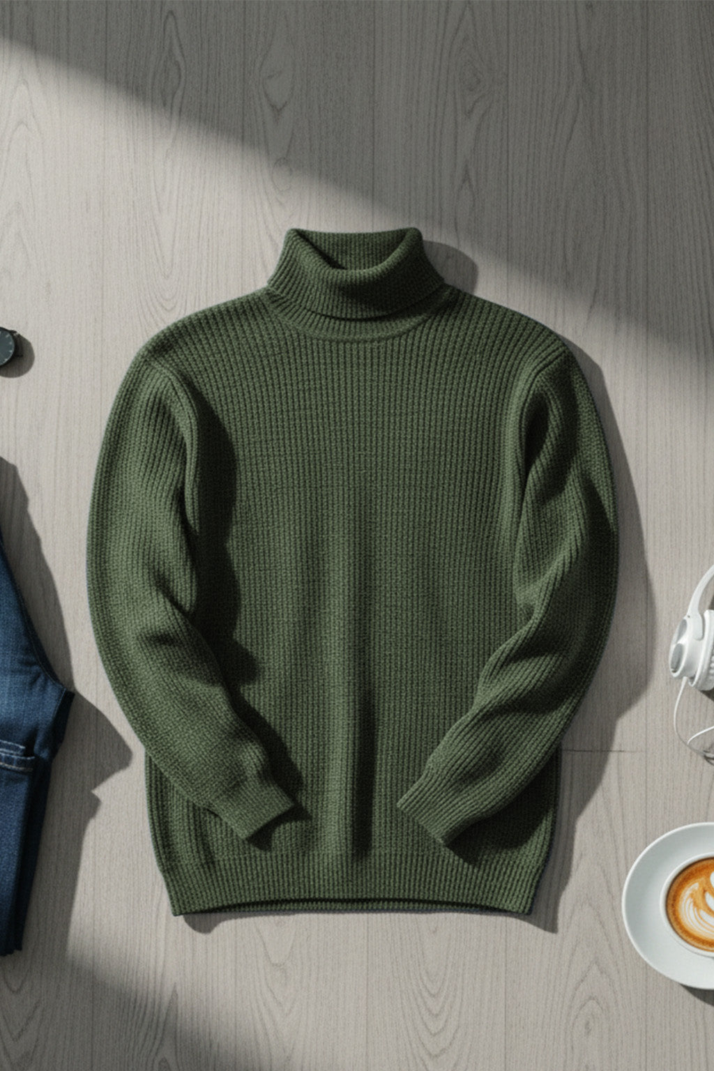 Jersey de Cuello Alto de Punto | Carlos – Verde Oliva