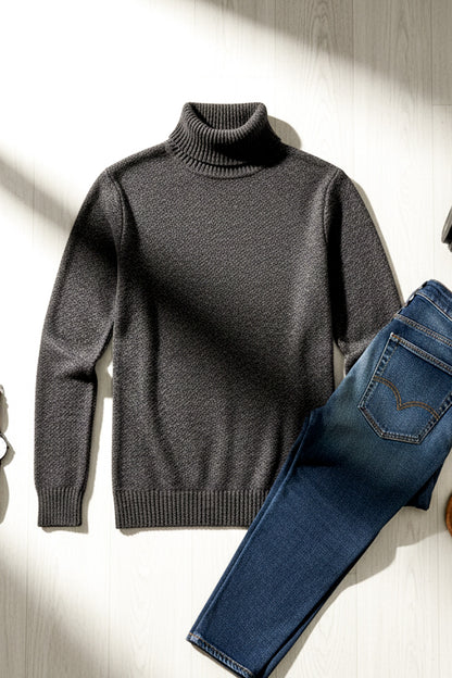 Jersey de Cuello Alto de Punto | Javier – Negro Carbón