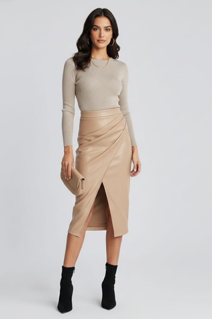Nuria | Women's Pleated Midi Skirt with Front Slit