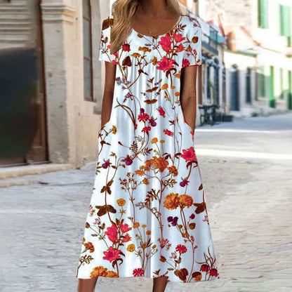 Veridia | Vestido largo de mujer con estampado floral y bolsillos | Informal
