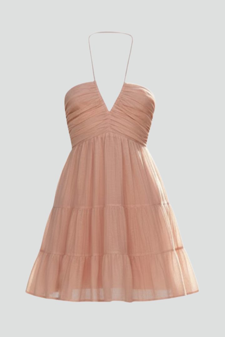 Noelia | Women's halter neck mini dress with layered skirt