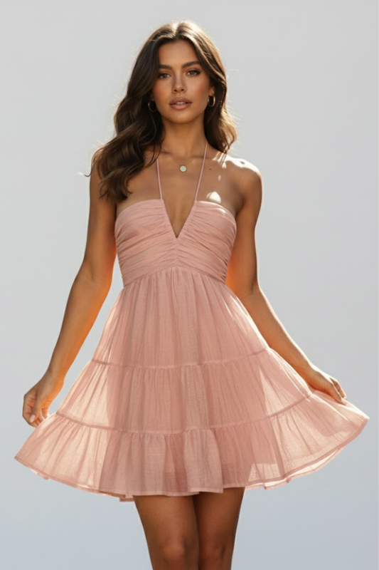 Noelia | Robe mini femme à col licou et jupe à volants