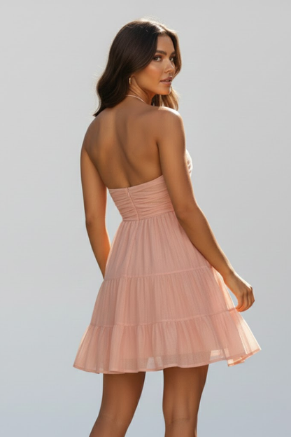Noelia | Women's halter neck mini dress with layered skirt