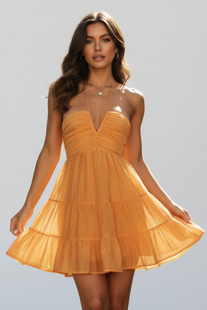 Noelia | Women's halter neck mini dress with layered skirt
