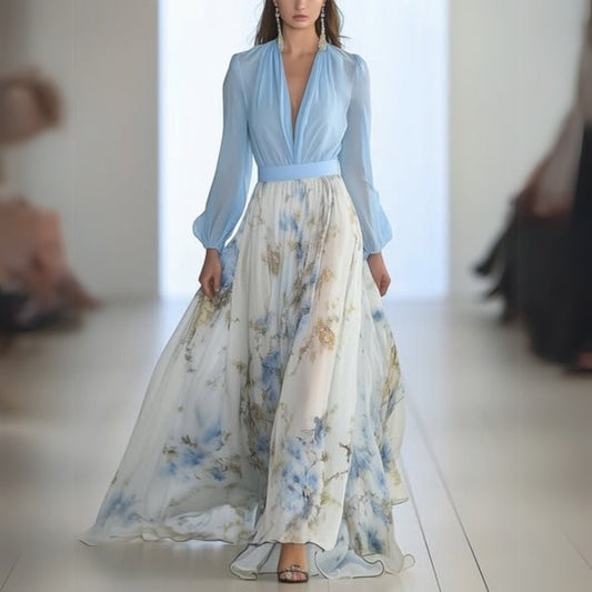 Abril | Vestido maxi para mujer con escote floral