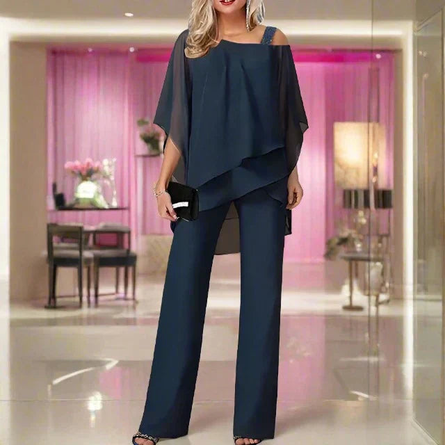 Luna | Conjunto elegante con top amplio y pantalón manga corta