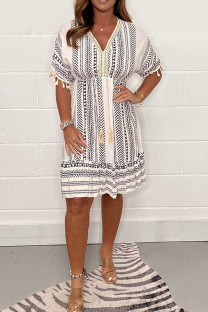 Marina | Vestido mini para mujer boho con cuello V y borlas