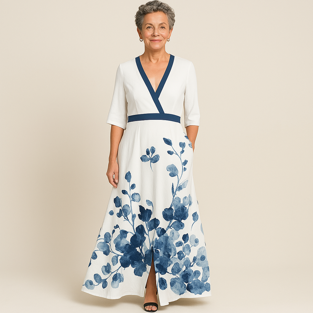 Isabel | Vestido maxi para mujer con escote profundo en V y falda amplia