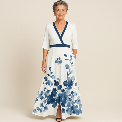 Isabel | Vestido maxi para mujer con escote profundo en V y falda amplia