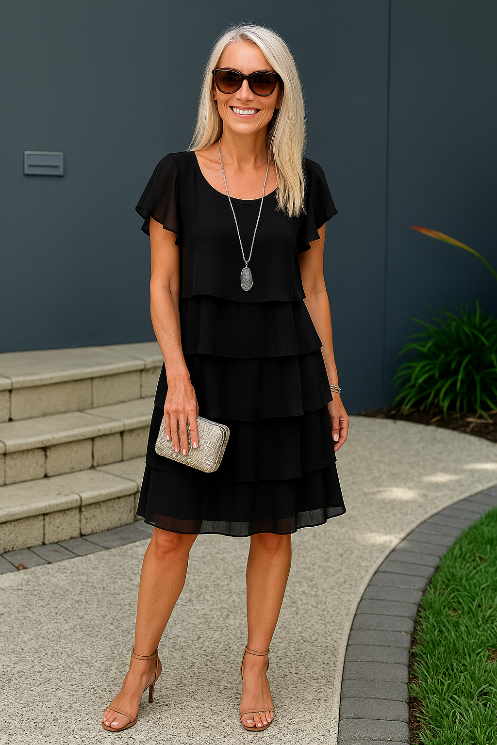 Karla | Mujer vestido midi con capas y manga corta