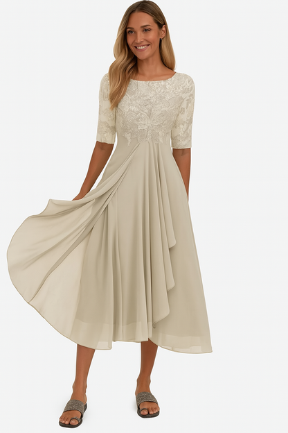 Valentina | Vestido con Corte en A y Manga Corta para Mujer