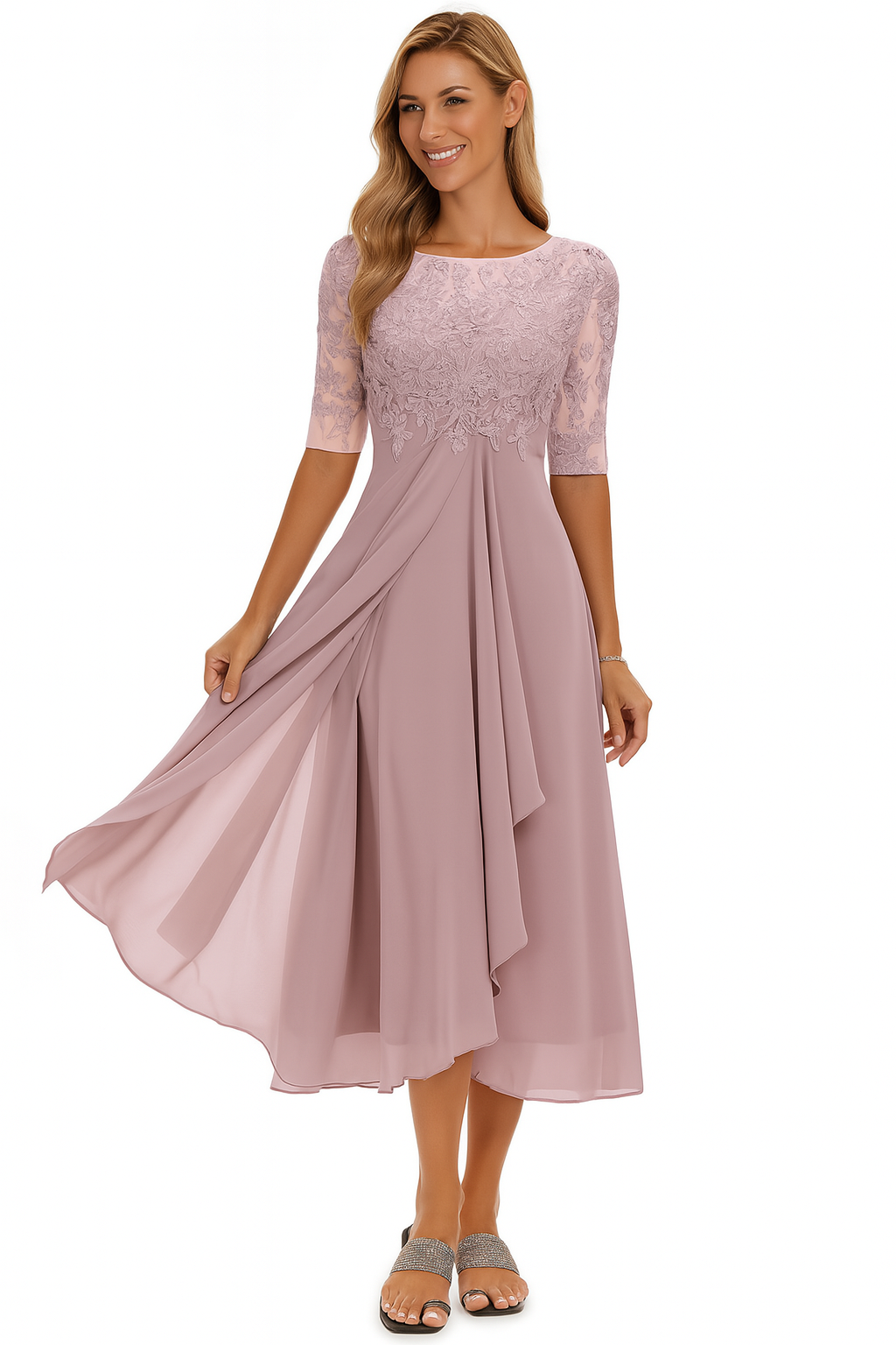 Valentina | Vestido con Corte en A y Manga Corta para Mujer