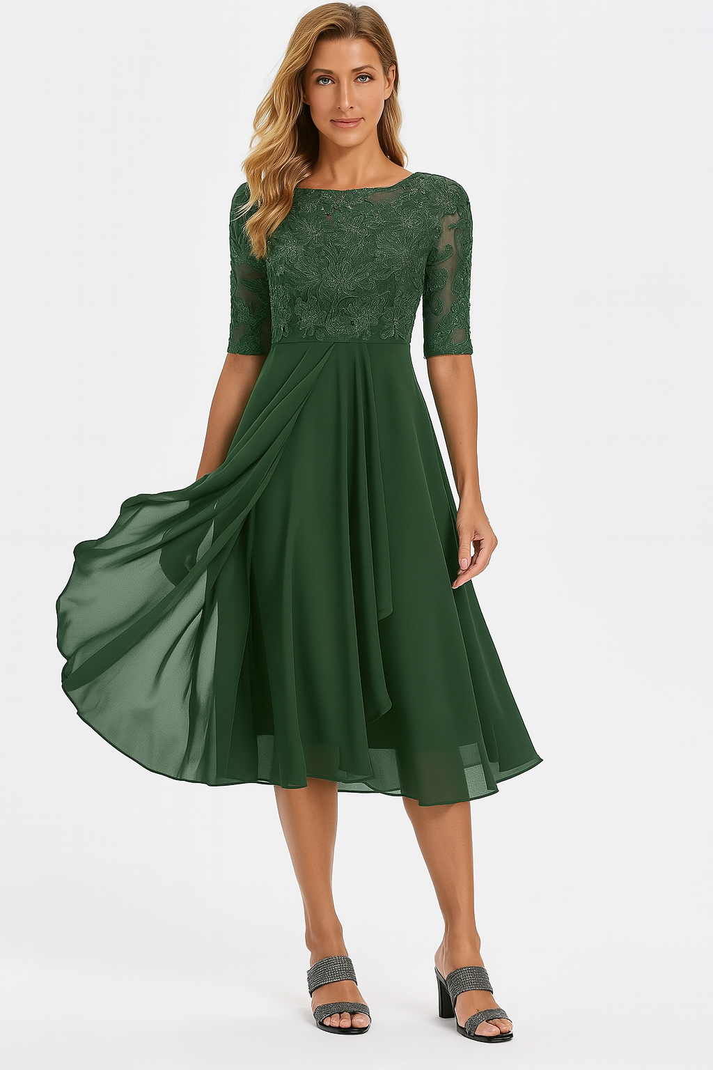 Valentina | Vestido con Corte en A y Manga Corta para Mujer